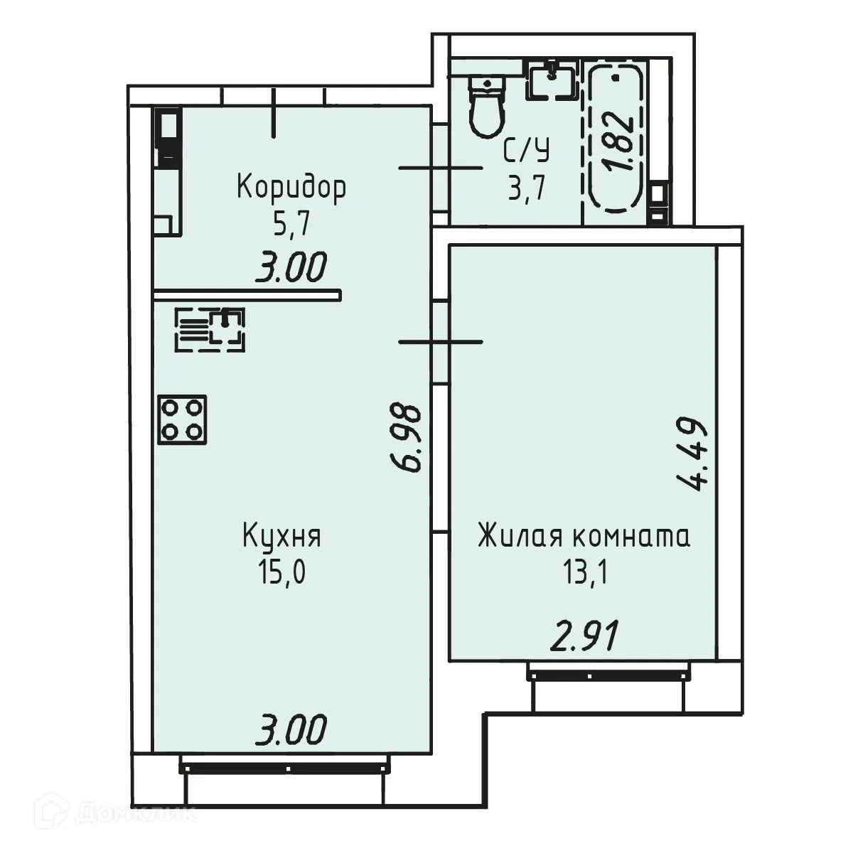 Планировка 1-комнатной квартиры 37.5 м² в ЖК СТРИЖИ СИТИ, г. Иркутск — фото 1