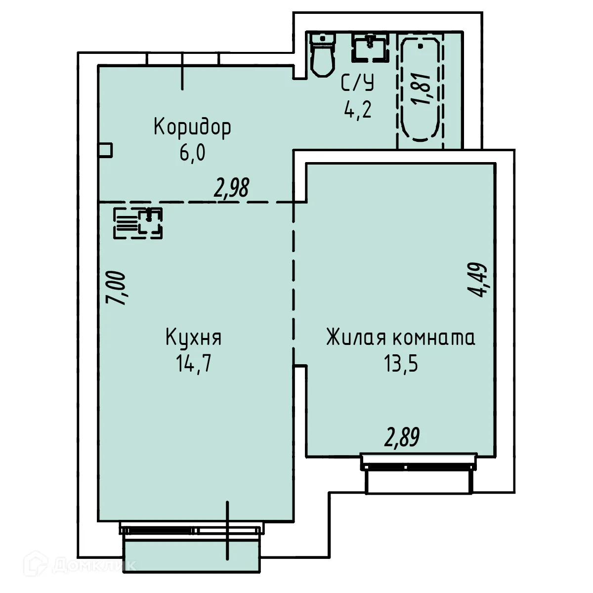 Планировка 1-комнатной квартиры 39.4 м² в ЖК СТРИЖИ СИТИ, г. Иркутск — фото 1