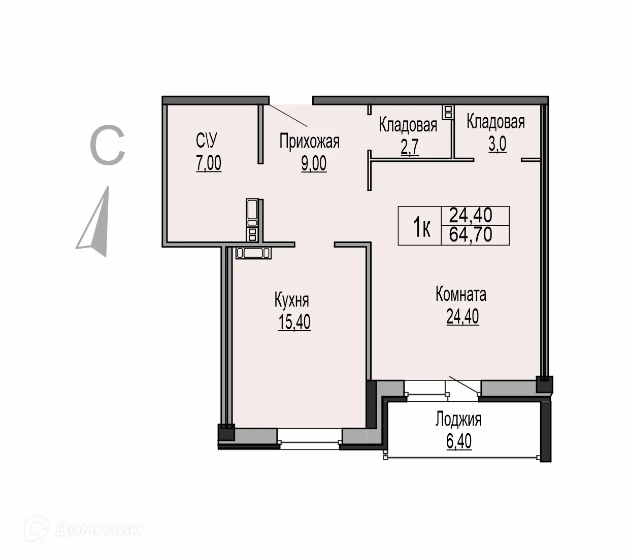 Планировка 1-комнатной квартиры 64.7 м² в ЖК Ривьера Парк, г. Ярославль — фото 1