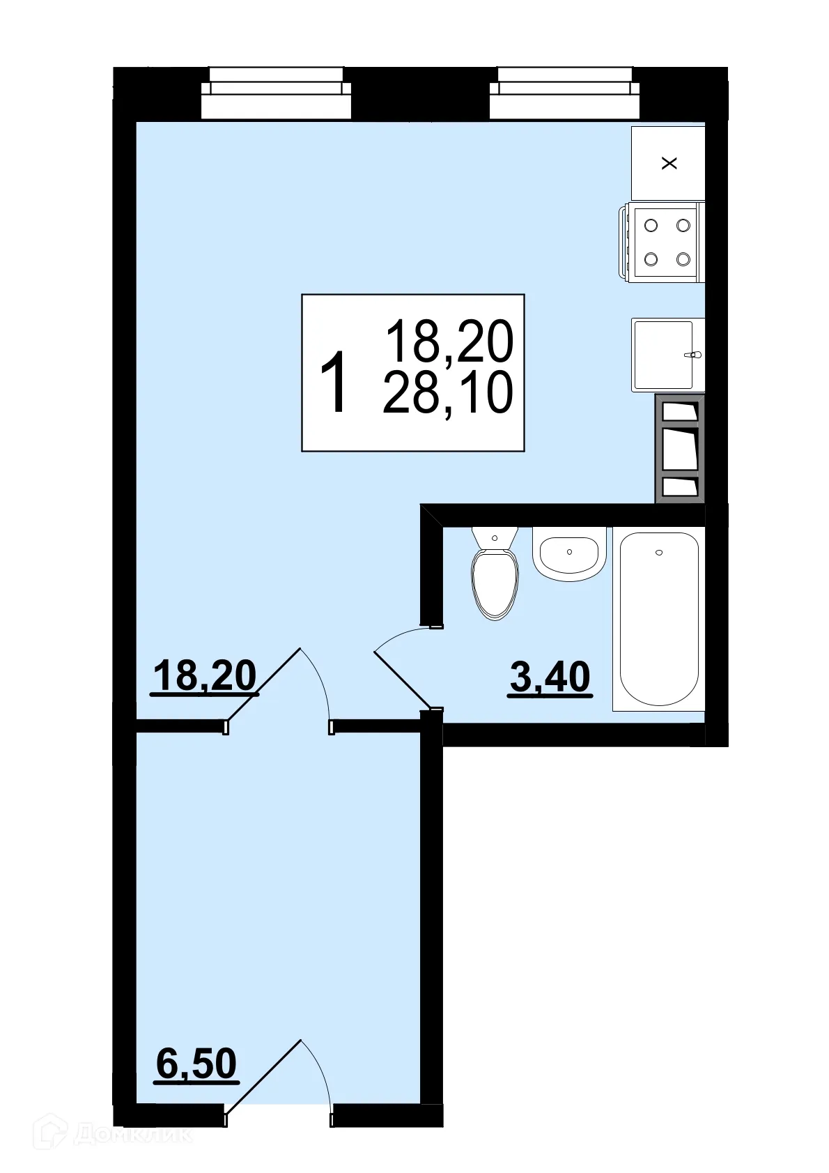 Планировка студии квартиры 28.1 м² в ЖК Полёт, г. Ярославль — фото 1