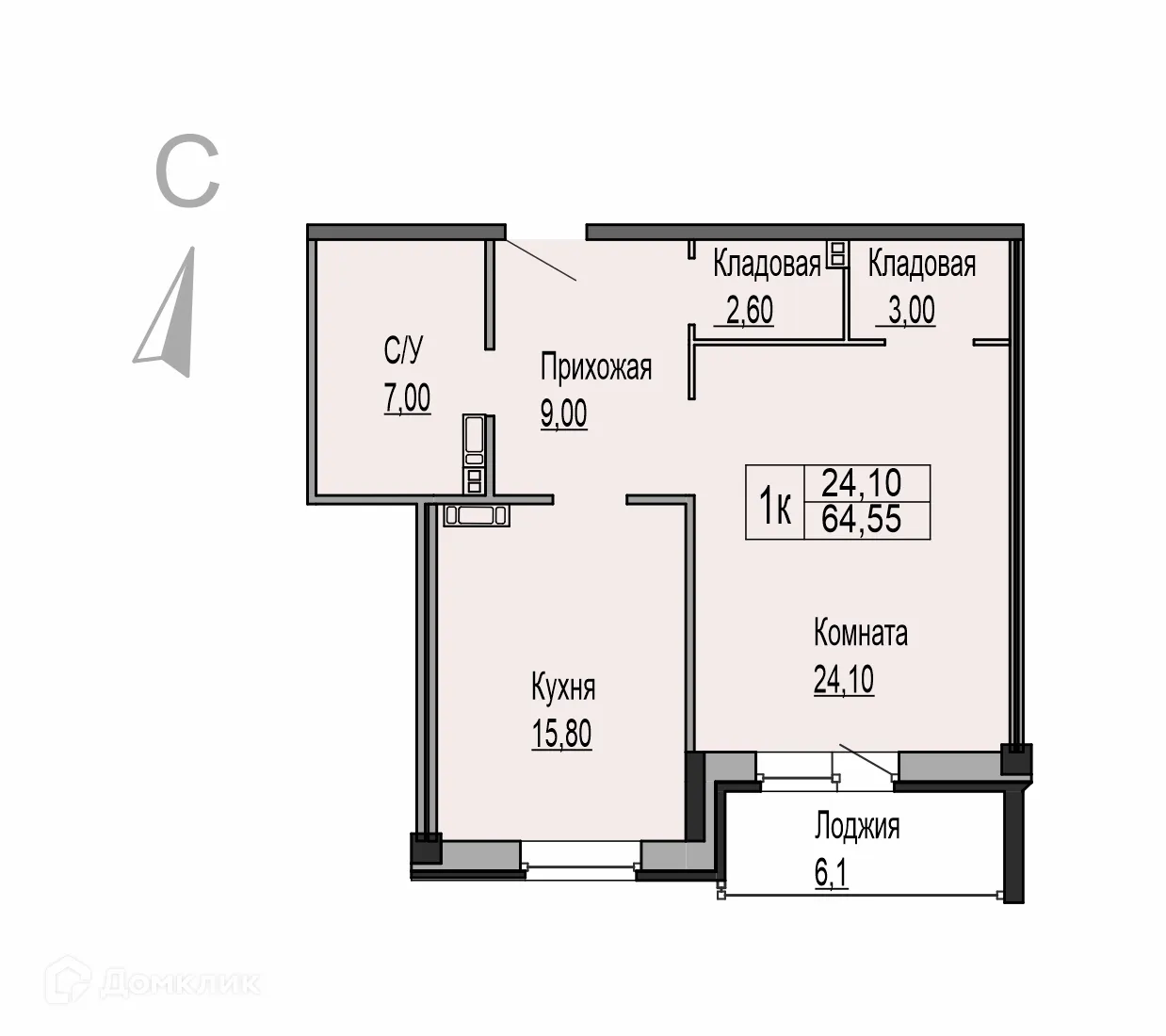 Планировка 1-комнатной квартиры 64.55 м² в ЖК Ривьера Парк, г. Ярославль — фото 1