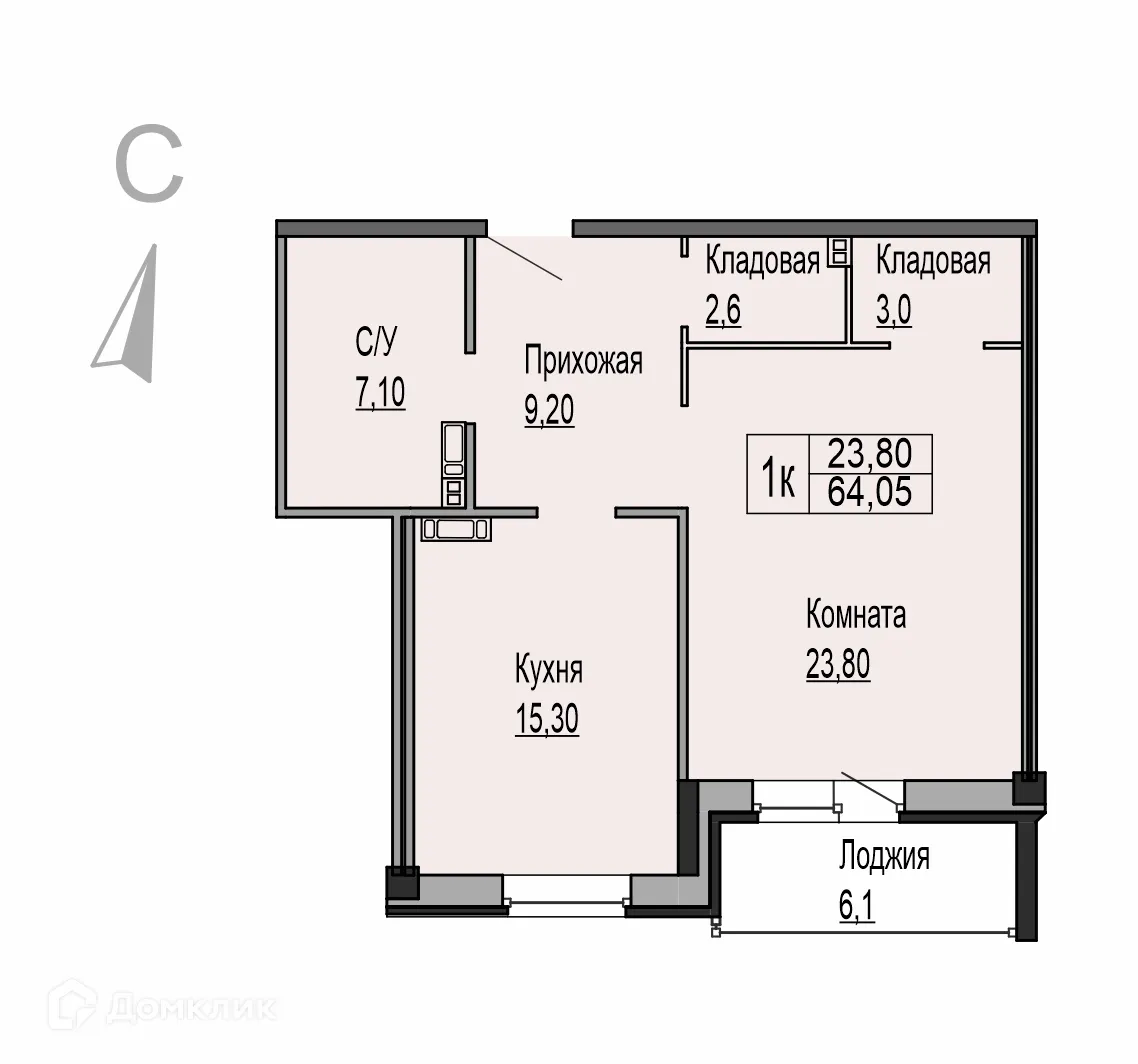 Планировка 1-комнатной квартиры 64.05 м² в ЖК Ривьера Парк, г. Ярославль — фото 1