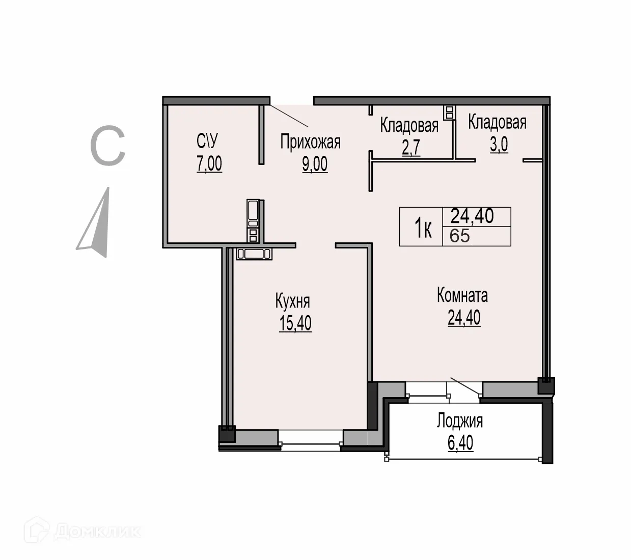Планировка 1-комнатной квартиры 65 м² в ЖК Ривьера Парк, г. Ярославль — фото 1