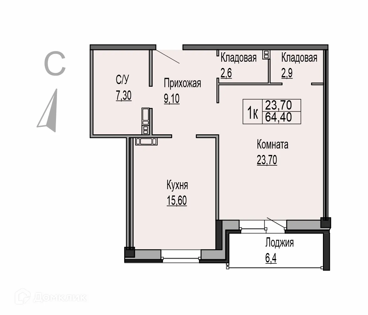 Планировка 1-комнатной квартиры 64.4 м² в ЖК Ривьера Парк, г. Ярославль — фото 1