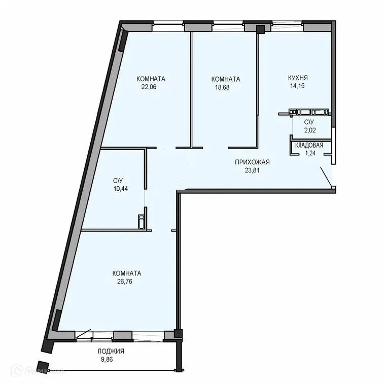 Планировка 3-комнатной квартиры 127.25 м² в ЖК Ривьера Парк, г. Ярославль — фото 1