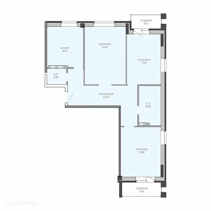 Планировка 3-комнатной квартиры 116.1 м² в ЖК Ривьера Парк, г. Ярославль — фото 1