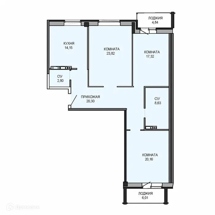 Планировка 3-комнатной квартиры 114.5 м² в ЖК Ривьера Парк, г. Ярославль — фото 1