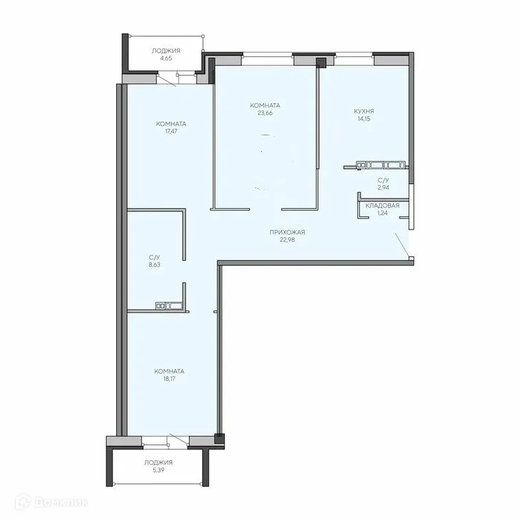 Планировка 3-комнатной квартиры 114.8 м² в ЖК Ривьера Парк, г. Ярославль — фото 1