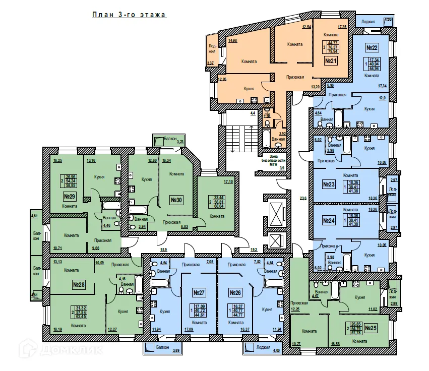Планировка 3-комнатной квартиры 79.89 м² в ЖК Жилой дом по ул. Шпальная, г. Ярославль — фото 1
