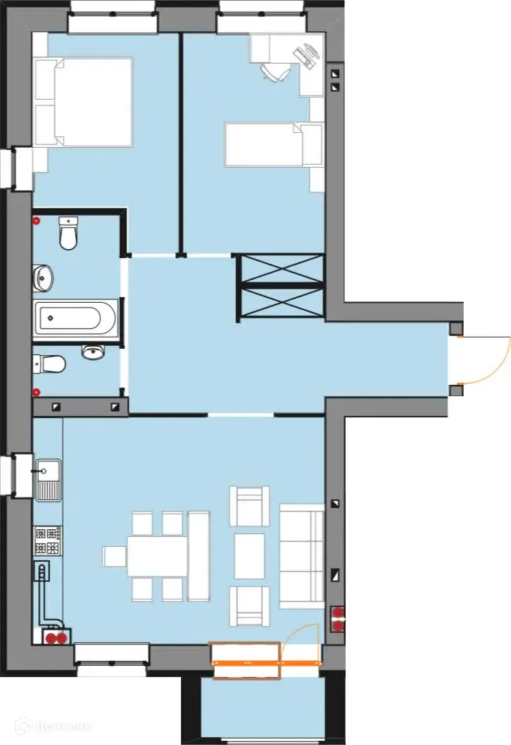 Планировка 2-комнатной квартиры 75.4 м² в ЖК Ботаника, г. Ярославль — фото 1