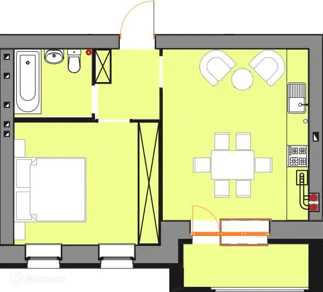 Планировка 1-комнатной квартиры 45.4 м² в ЖК Ботаника, г. Ярославль — фото 1