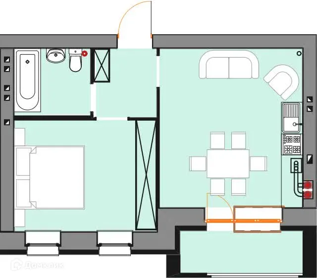 Планировка 1-комнатной квартиры 43.4 м² в ЖК Ботаника, г. Ярославль — фото 1