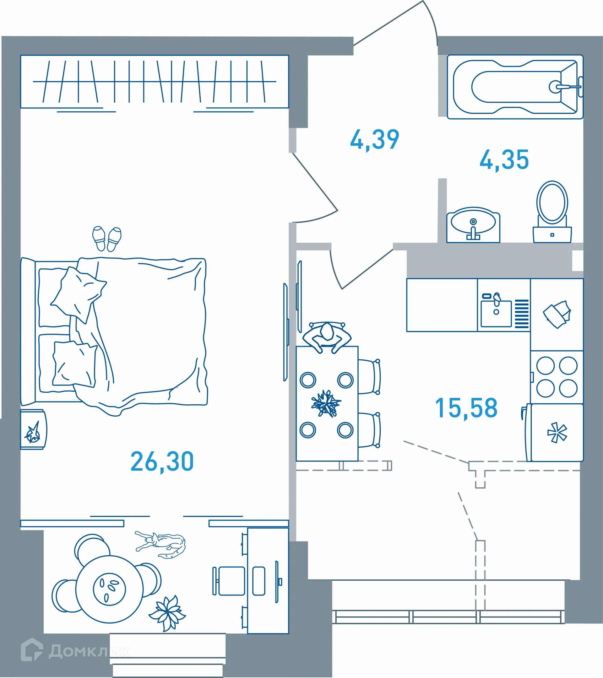 Планировка 1-комнатной квартиры 51 м² в ЖК Ярославль сити, г. Ярославль — фото 1
