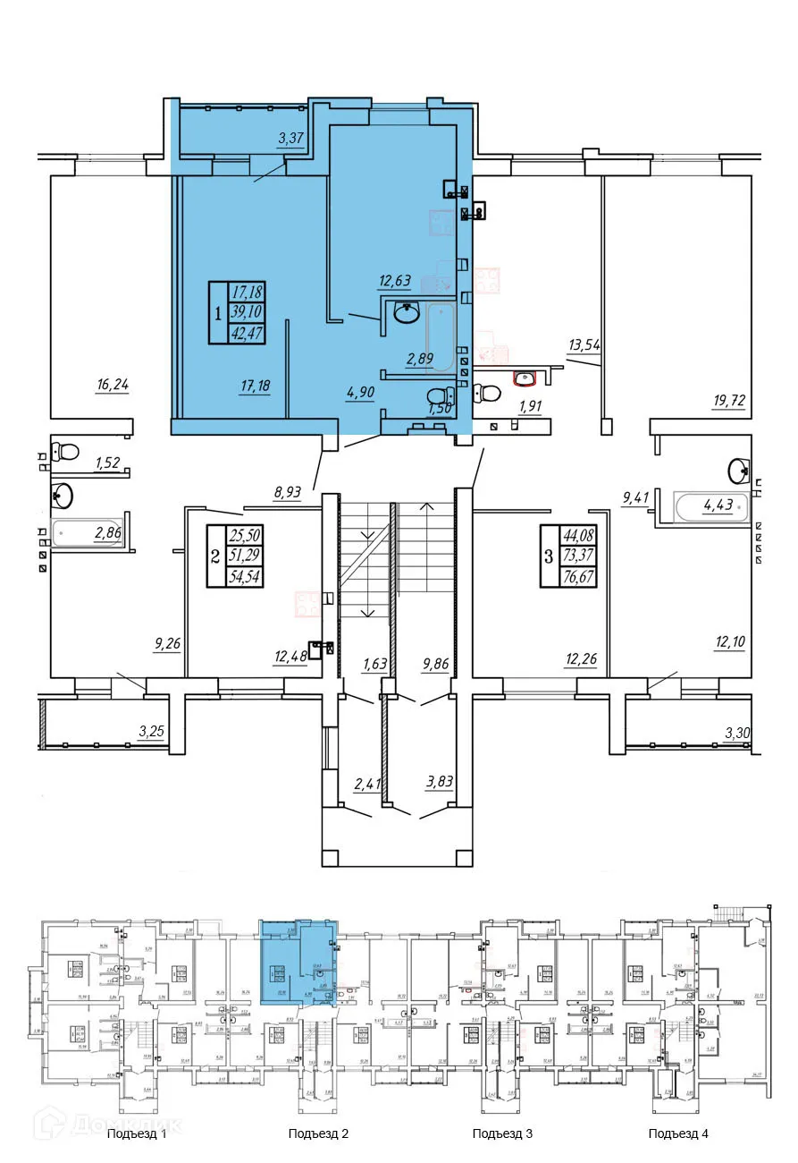 Планировка 1-комнатной квартиры 40.79 м² в ЖК Сиреневый, г. Ярославль — фото 1