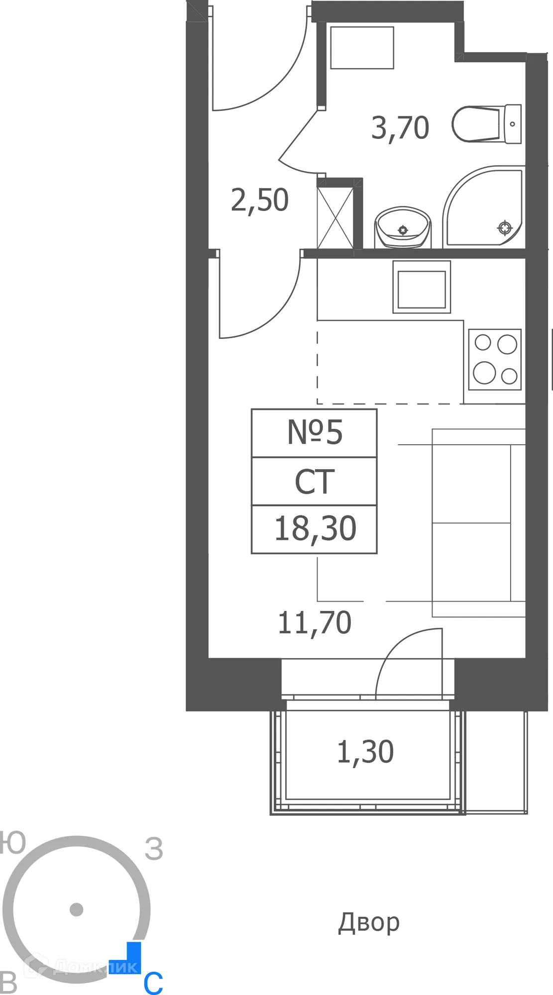 Планировка студии квартиры 18.3 м² в ЖК ЭРА, г. Ярославль — фото 1