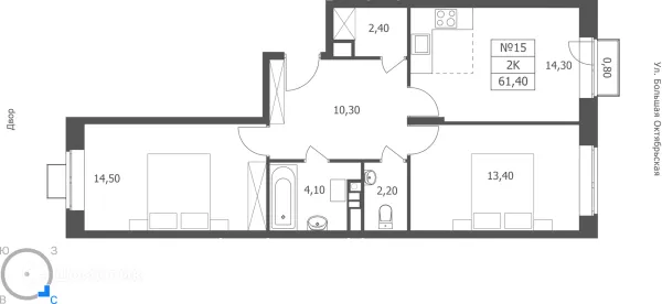 Планировка 2 комн. в ЖК ЭРА