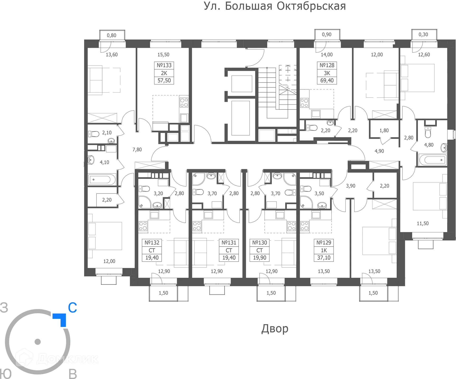 Планировка 1-комнатной квартиры 37.1 м² в ЖК ЭРА, г. Ярославль — фото 1
