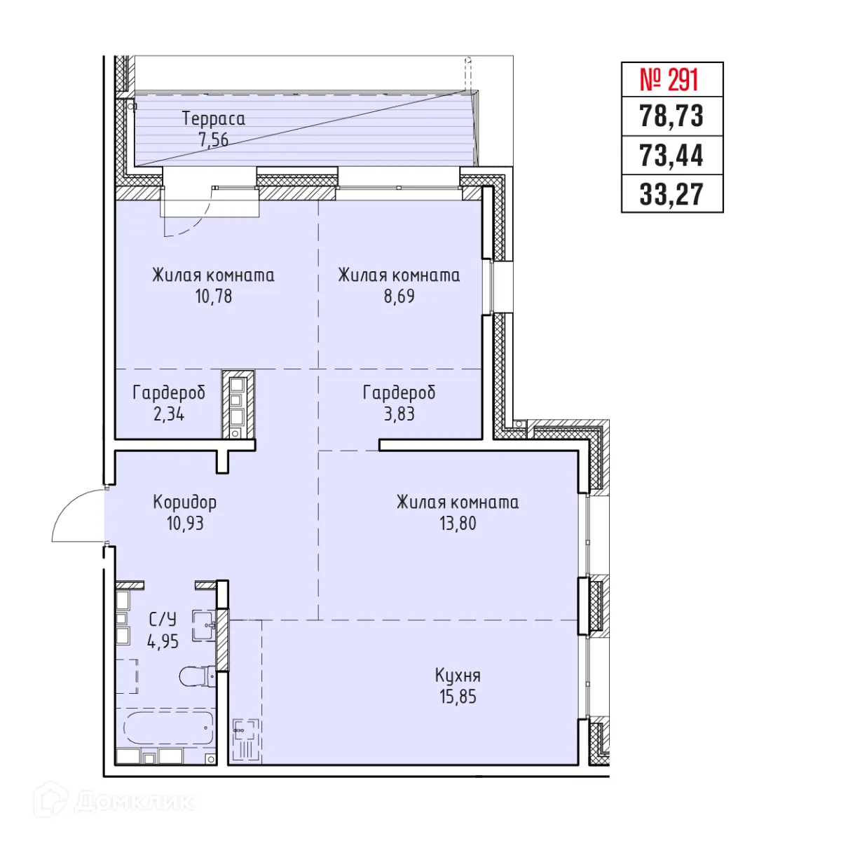 Планировка 3-комнатной квартиры 78.73 м² в ЖК СТРИЖИ СИТИ, г. Иркутск — фото 1