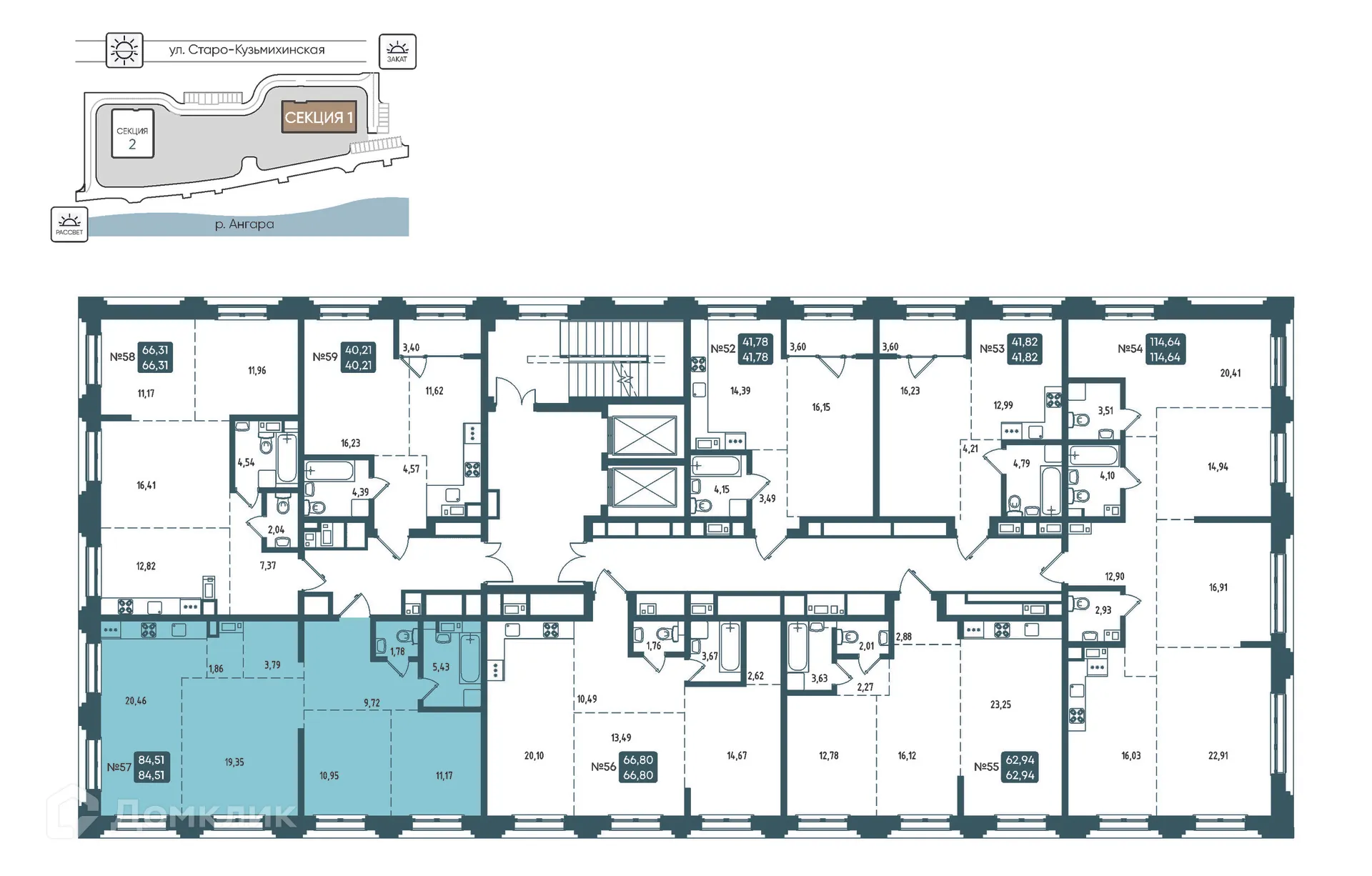 Планировка 3-комнатной квартиры 84.51 м² в ЖК БРОДСКИЙ, г. Иркутск — фото 2
