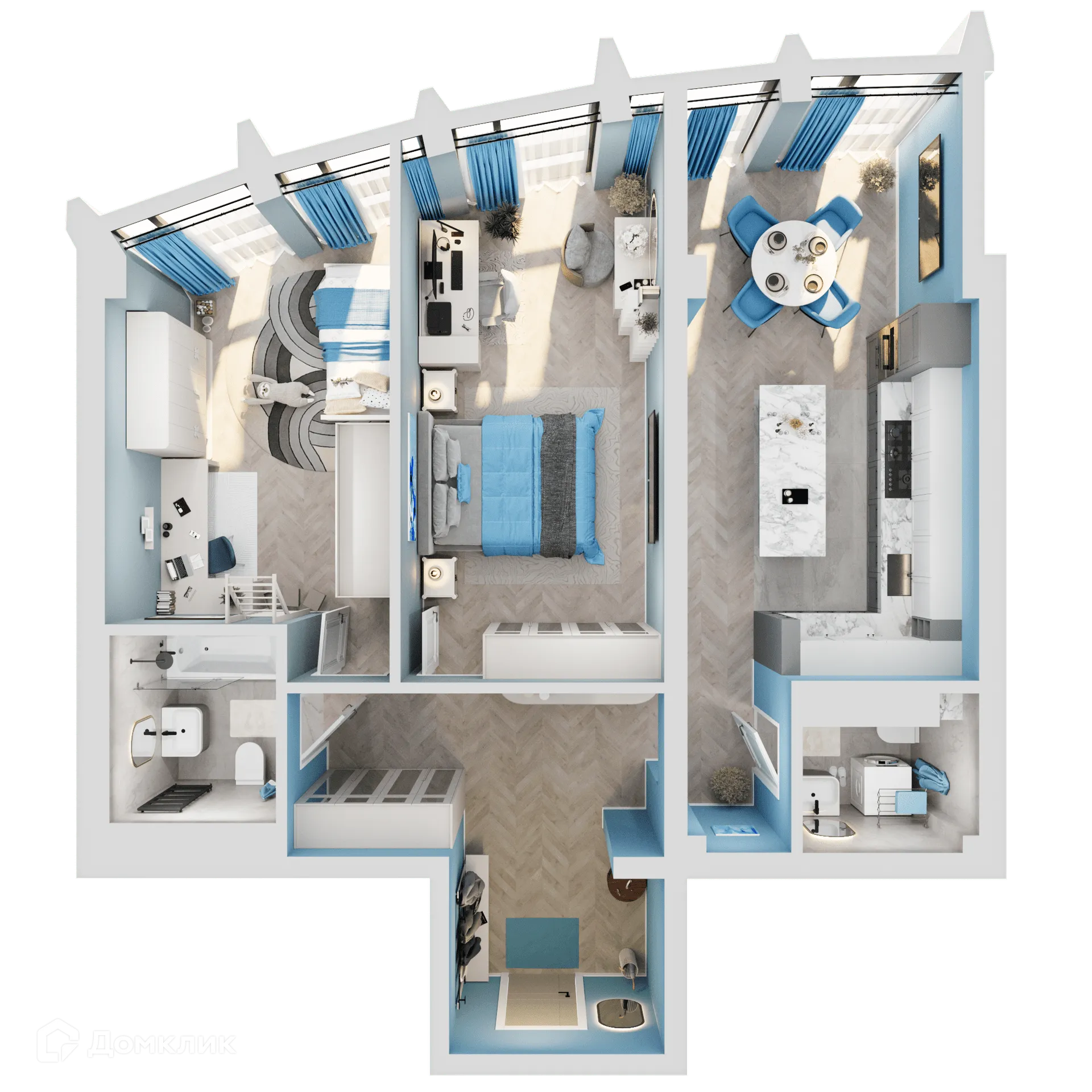 Планировка 2-комнатной квартиры 80.85 м² в ЖК ЗВЕЗДЫ, г. Иркутск — фото 3