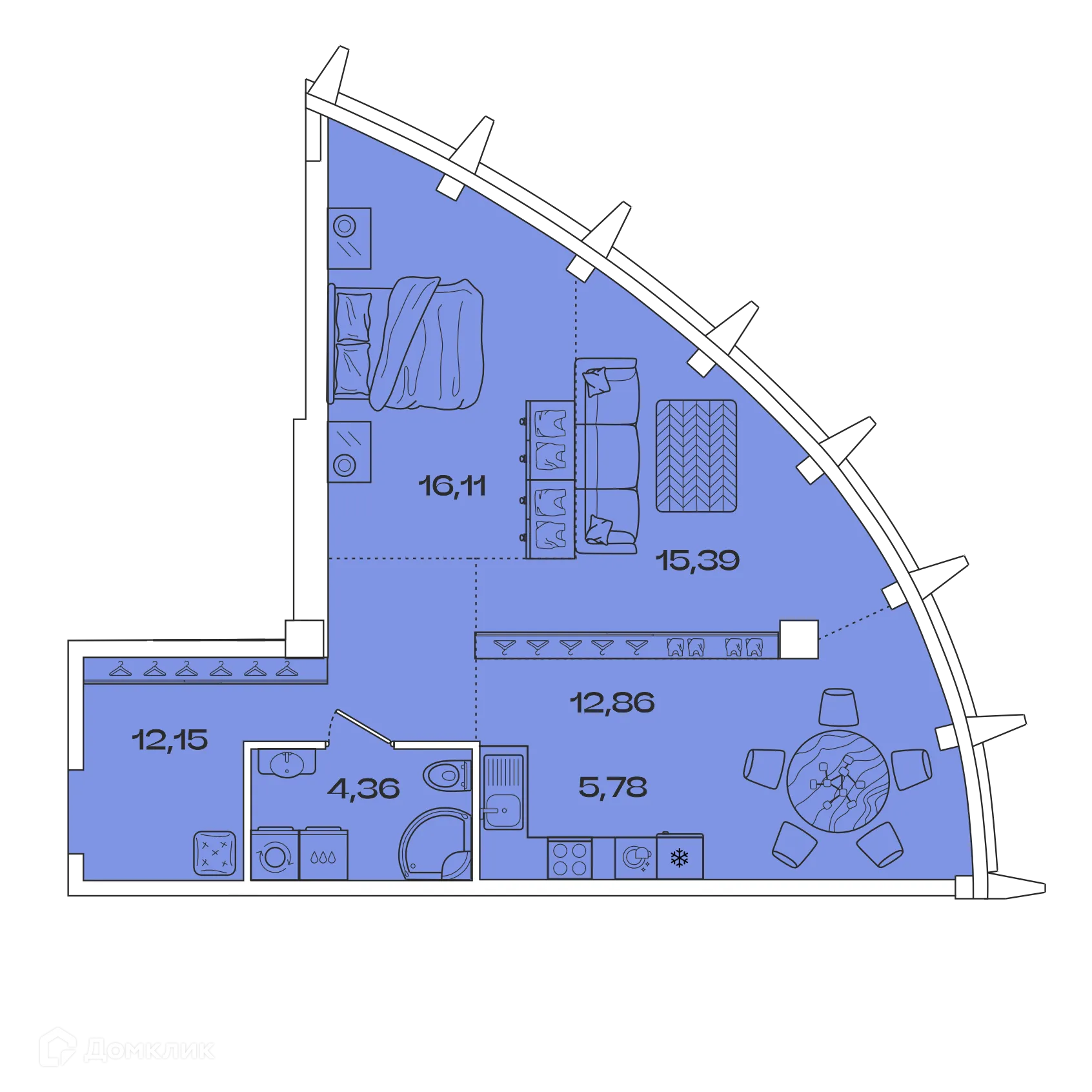 Планировка 2-комнатной квартиры 66.65 м² в ЖК ЗВЕЗДЫ, г. Иркутск — фото 1