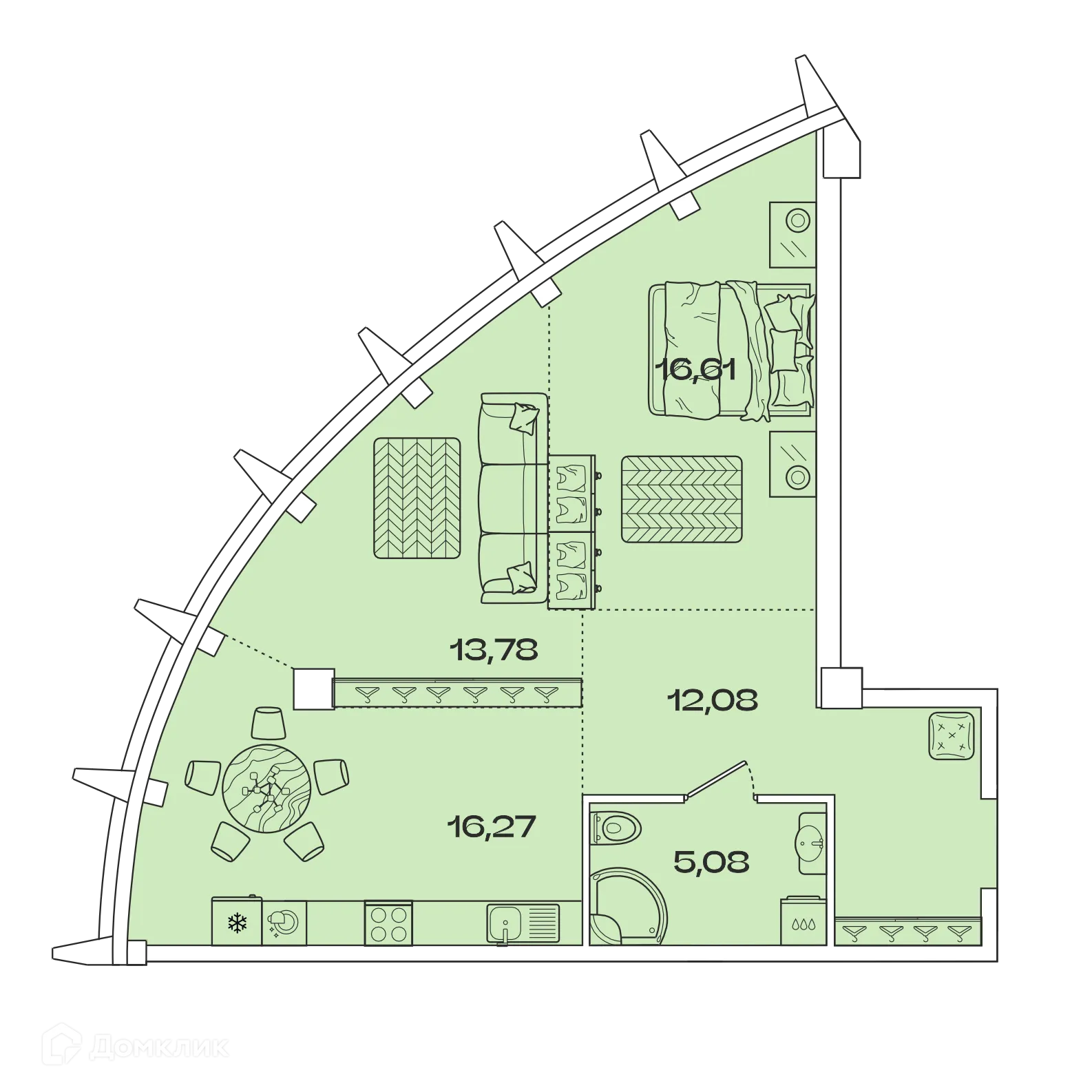 Планировка 2-комнатной квартиры 63.82 м² в ЖК ЗВЕЗДЫ, г. Иркутск — фото 1