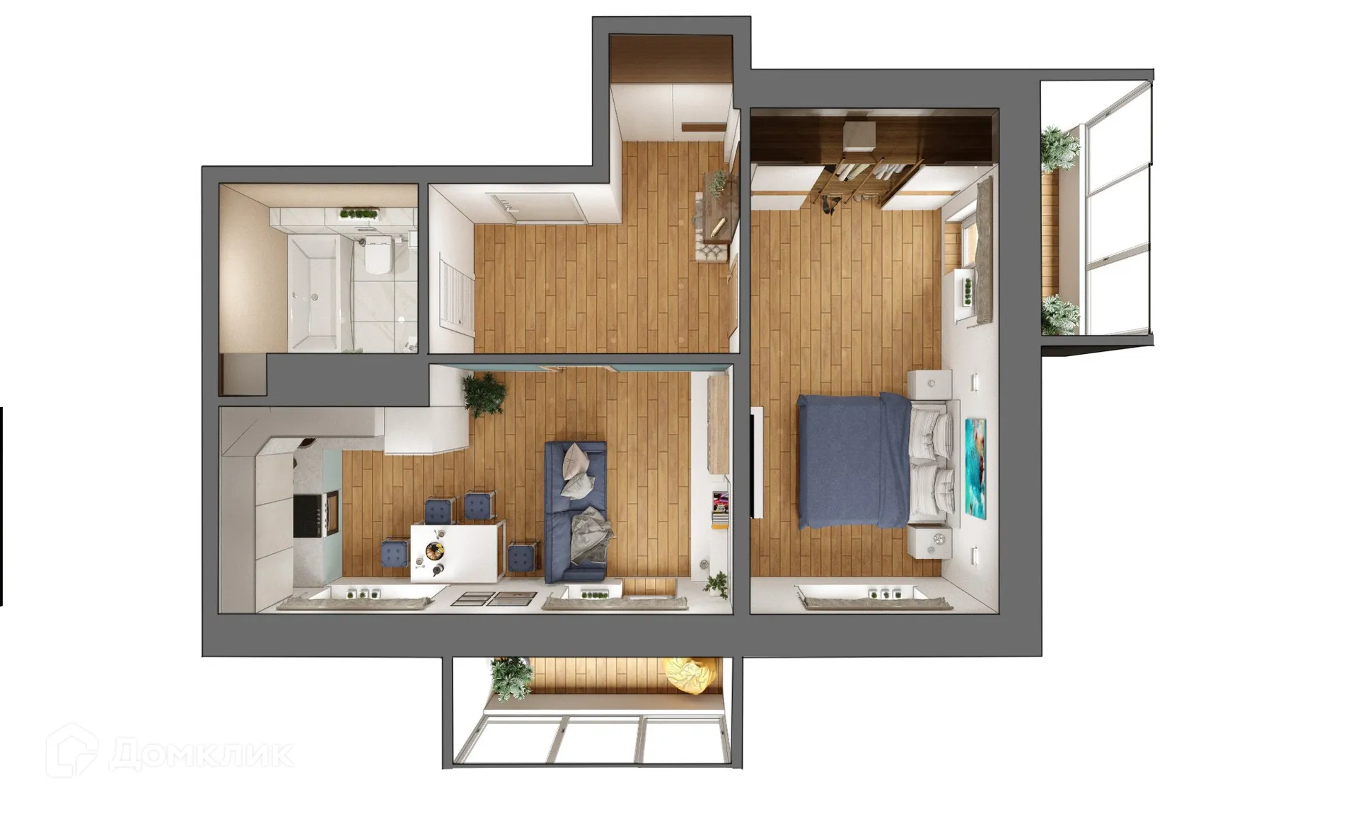 Планировка 2-комнатной квартиры 58.1 м² в ЖК Очаг, г. Иркутск — фото 2