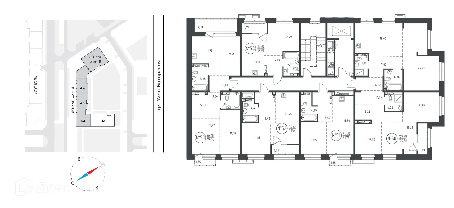 Планировка 1-комнатной квартиры 41.54 м² в ЖК "СОЮЗ PRIORITY"(Союз Приорити), г. Иркутск — фото 3