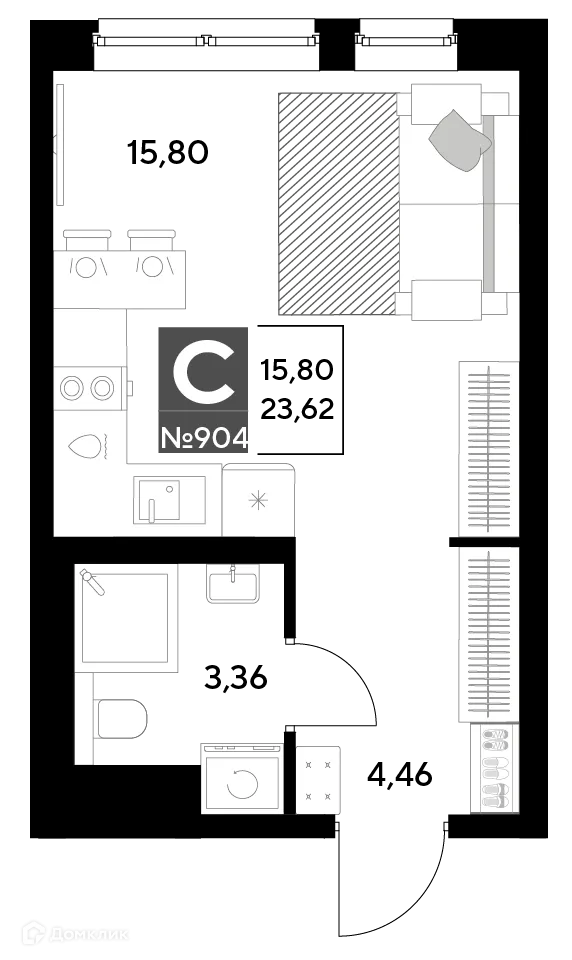Планировка студии квартиры 23.62 м² в ЖК Космопарк, г. Калуга — фото 1