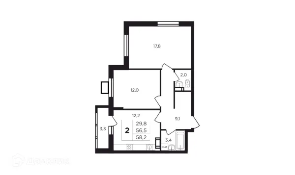 Планировка 2 комн. в ЖК "Соседи"