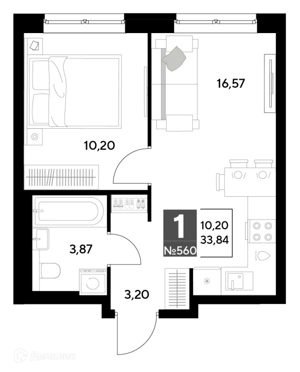 Планировка 1 комн. в ЖК Космопарк