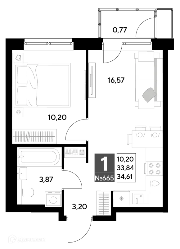 Планировка 1 комн. в ЖК Космопарк