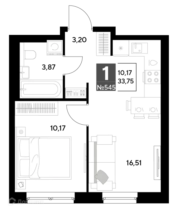 Планировка 1 комн. в ЖК Космопарк