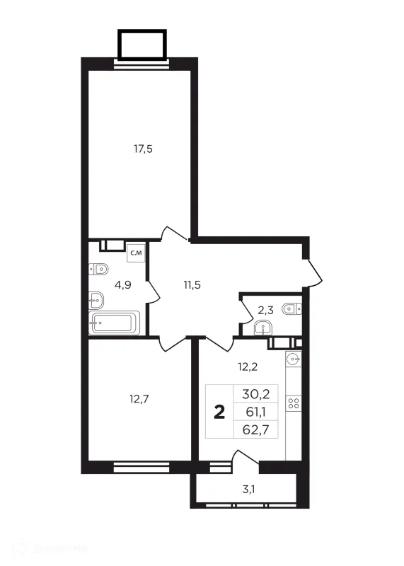 Планировка 2 комн. в ЖК "Соседи"