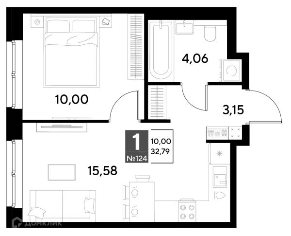 Планировка 1 комн. в ЖК Космопарк