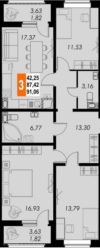 Квартира в ЖК КРЕЧЕТНИКОВ ПАРК