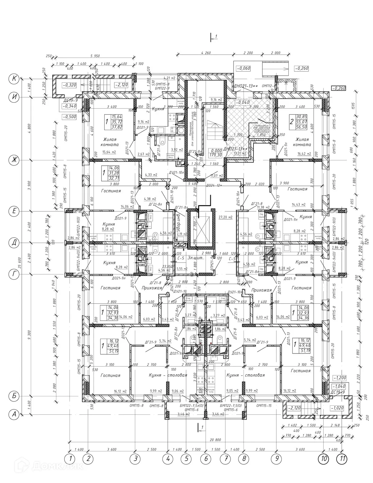 Планировка 1-комнатной квартиры 51.5 м² в ЖК Марс, г. Калуга — фото 2