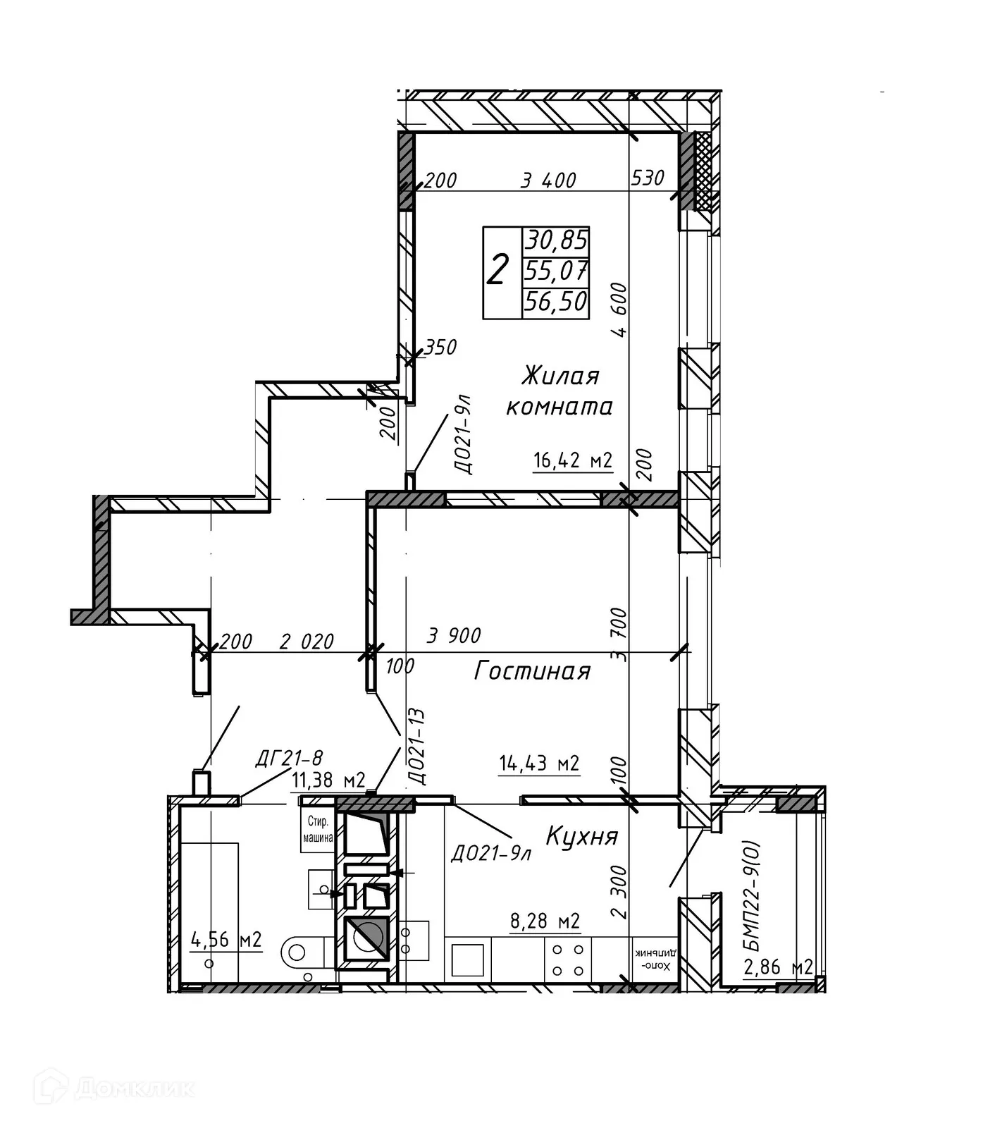 Планировка 2-комнатной квартиры 72.8 м² в ЖК Марс, г. Калуга — фото 1