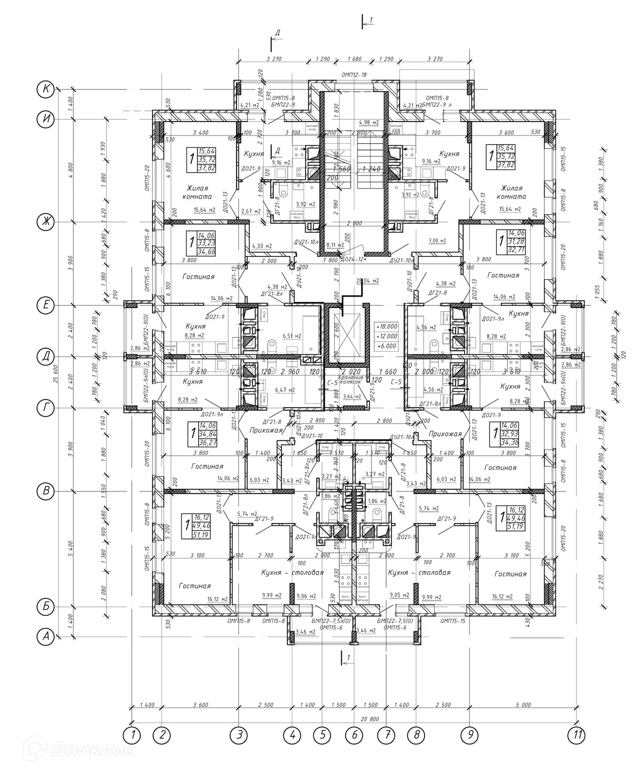 Планировка 1-комнатной квартиры 36.05 м² в ЖК Марс, г. Калуга — фото 2