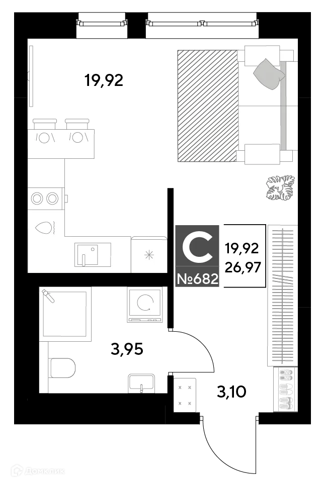 Планировка студии квартиры 26.97 м² в ЖК Космопарк, г. Калуга — фото 1