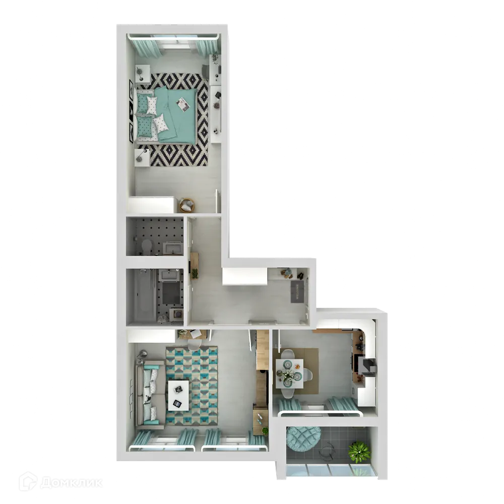 Планировка 2-комнатной квартиры 59.75 м² в ЖК Изумрудная Долина, г. Калуга — фото 2