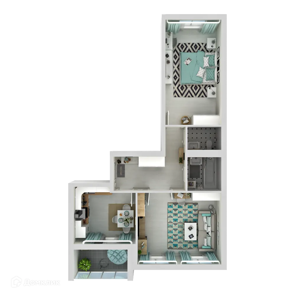 Планировка 2-комнатной квартиры 59.45 м² в ЖК Изумрудная Долина, г. Калуга — фото 2