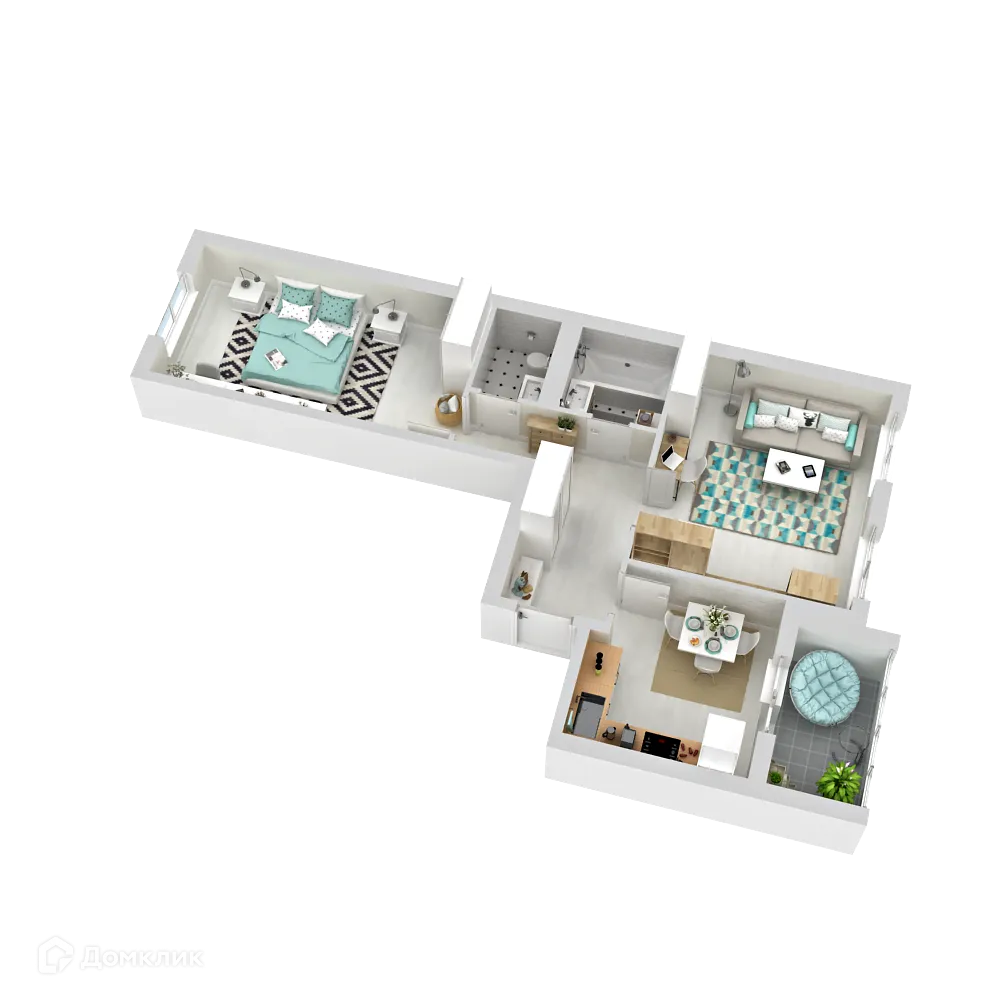 Планировка 2-комнатной квартиры 59.8 м² в ЖК Изумрудная Долина, г. Калуга — фото 3