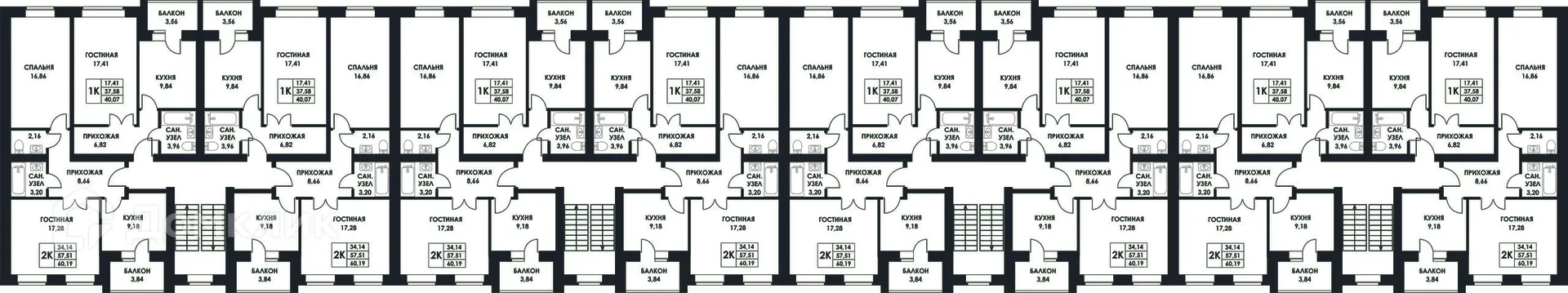 Планировка 2-комнатной квартиры 59.8 м² в ЖК Изумрудная Долина, г. Калуга — фото 4