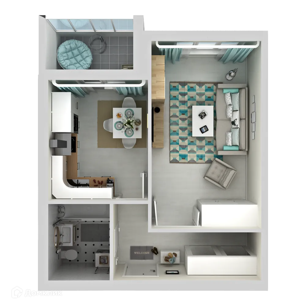 Планировка 1-комнатной квартиры 40.3 м² в ЖК Изумрудная Долина, г. Калуга — фото 2