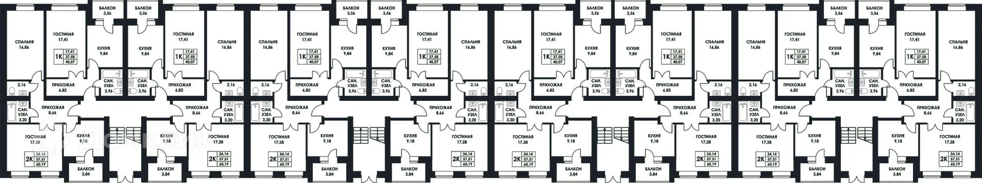 Планировка 2-комнатной квартиры 59.3 м² в ЖК Изумрудная Долина, г. Калуга — фото 4