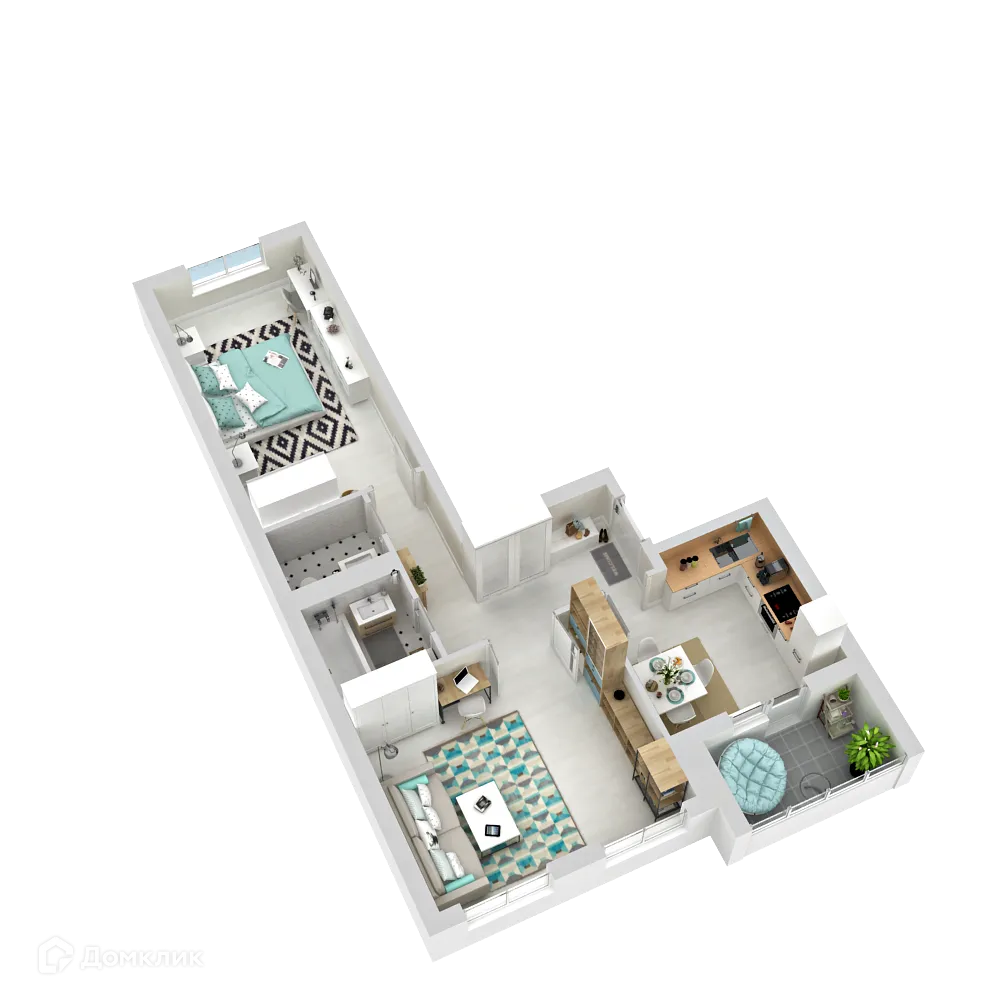 Планировка 2-комнатной квартиры 59.6 м² в ЖК Изумрудная Долина, г. Калуга — фото 3