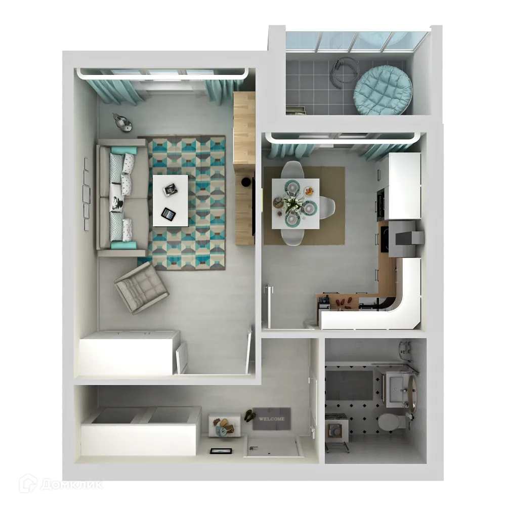 Планировка 1-комнатной квартиры 40 м² в ЖК Изумрудная Долина, г. Калуга — фото 2