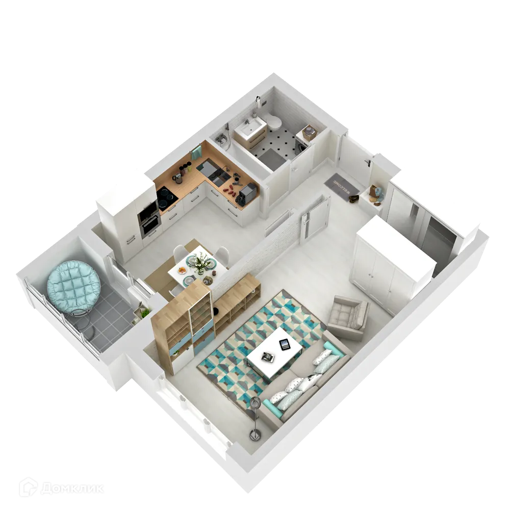 Планировка 1-комнатной квартиры 40 м² в ЖК Изумрудная Долина, г. Калуга — фото 3