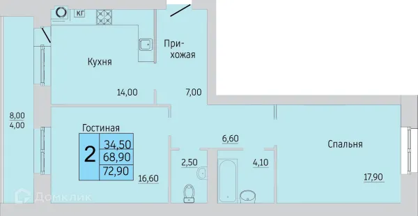 Планировка 2 комн. в ЖК Тимирязевский